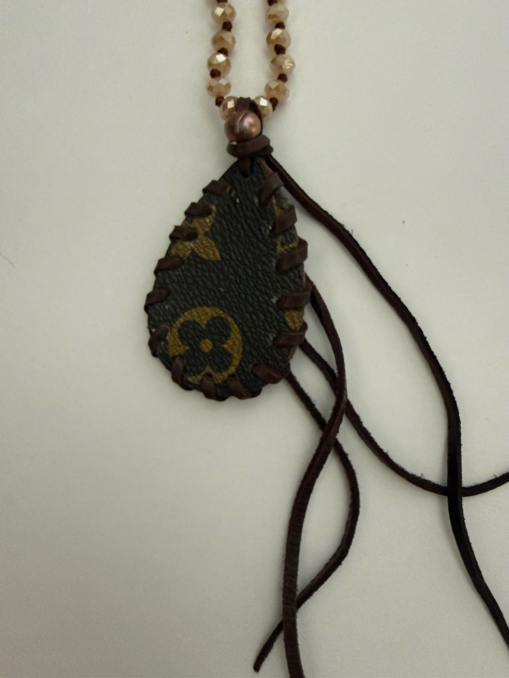 Brown Leather Teardrop Pendant Necklace - Women Jewelry